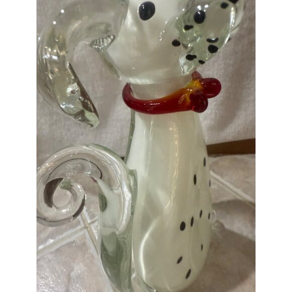 Handcrafted Glass Dalmatian Figurine With Red Bow Collar - Picture 10 of 10